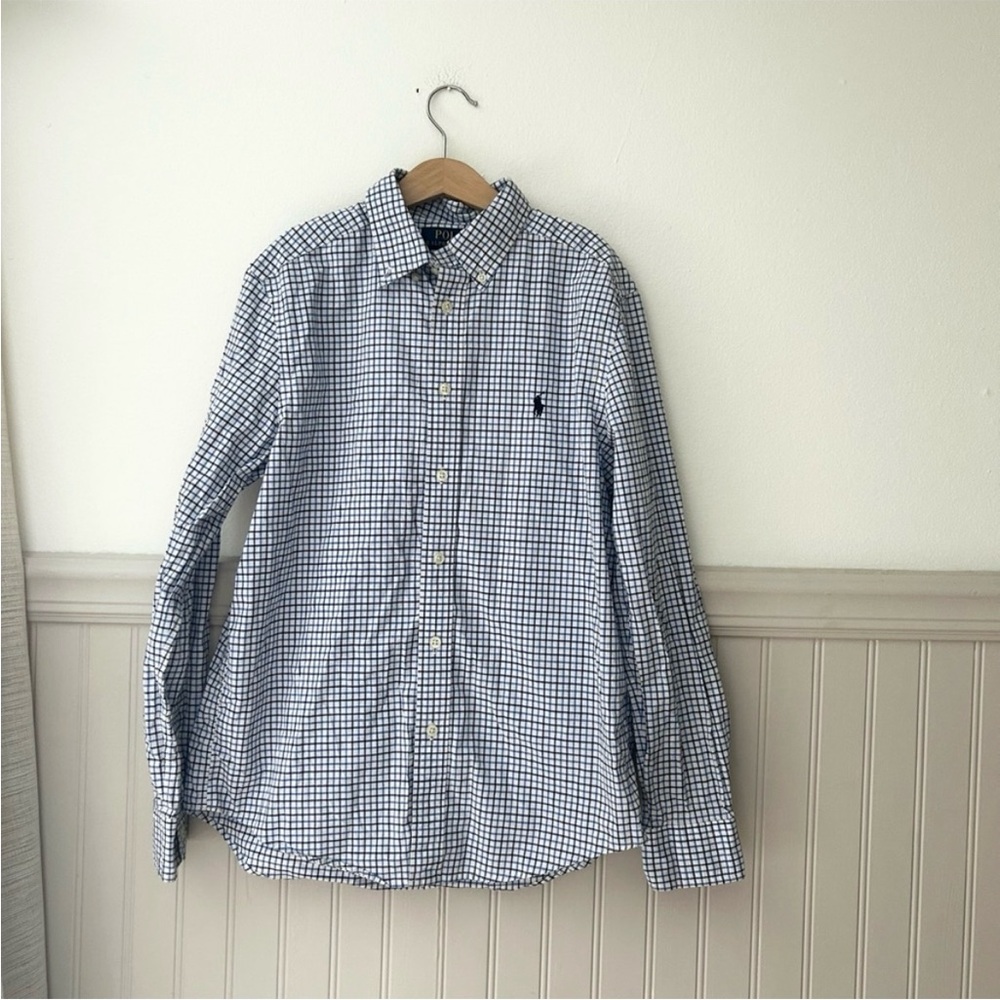 Polo by Ralph Lauren Boys 14-16 Blue White Gingham Button-Down Shirt